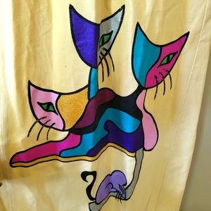 Maxi Dress with hand painted cats and mouse. Fits s/m